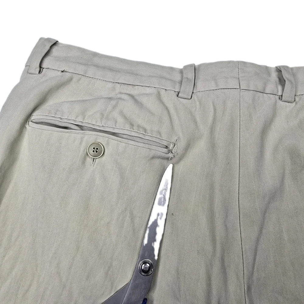 Tommy Bahama Pants Mens 34x32 Khaki Silk Cotton Herringbone Straight Chino 34